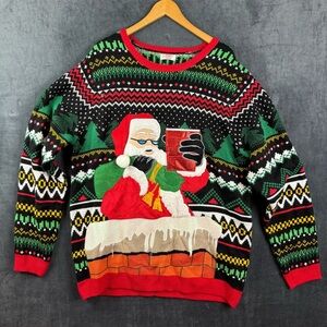 Holiday Time Men’s Ugly Christmas Santa Sweater - Red, Green, Black Sz XL
